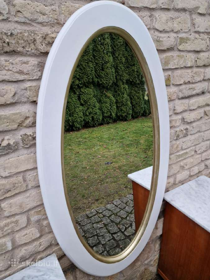 Vintažinis didelis ovalus veidrodis medžio rėme. - nuotraukos Nr. 14