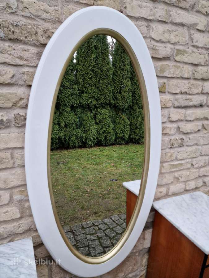 Vintažinis didelis ovalus veidrodis medžio rėme. - nuotraukos Nr. 16