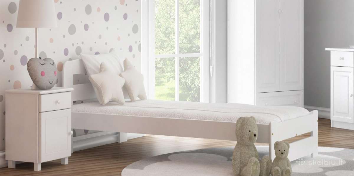 Nauja balta medinė lova 90x200 tik 125€ - nuotraukos Nr. 2