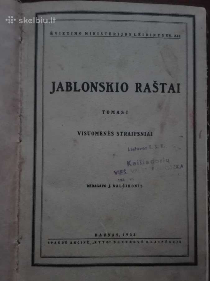 168. Jablonskio Raštai Visuomenės Straipsniai