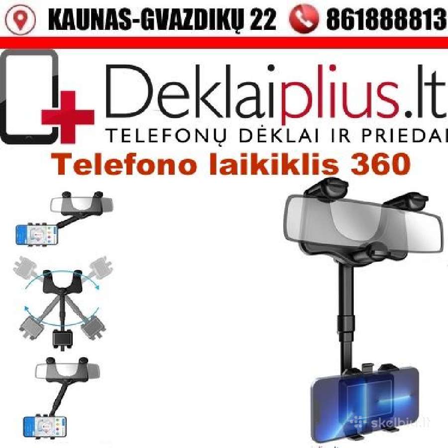 Auto telefono laikiklis su 360 kojele