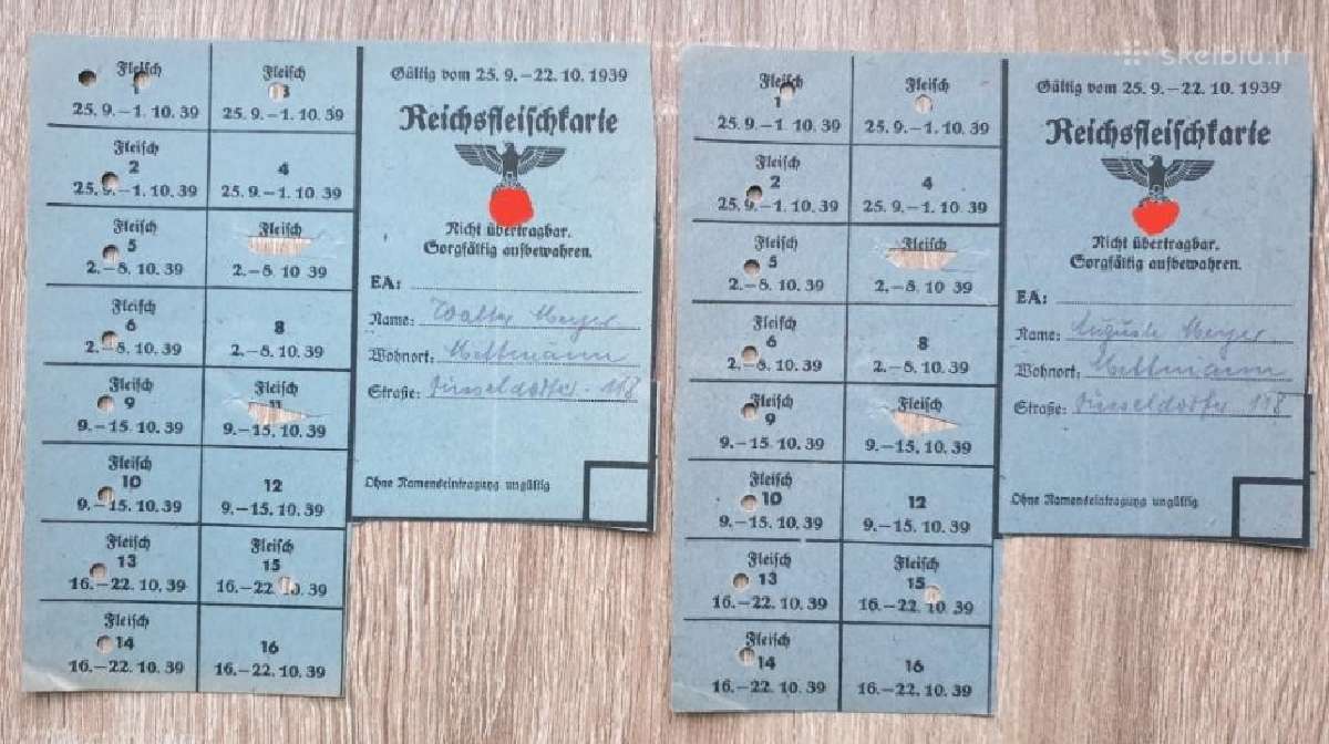 1939 maisto kortelė? Vokietija