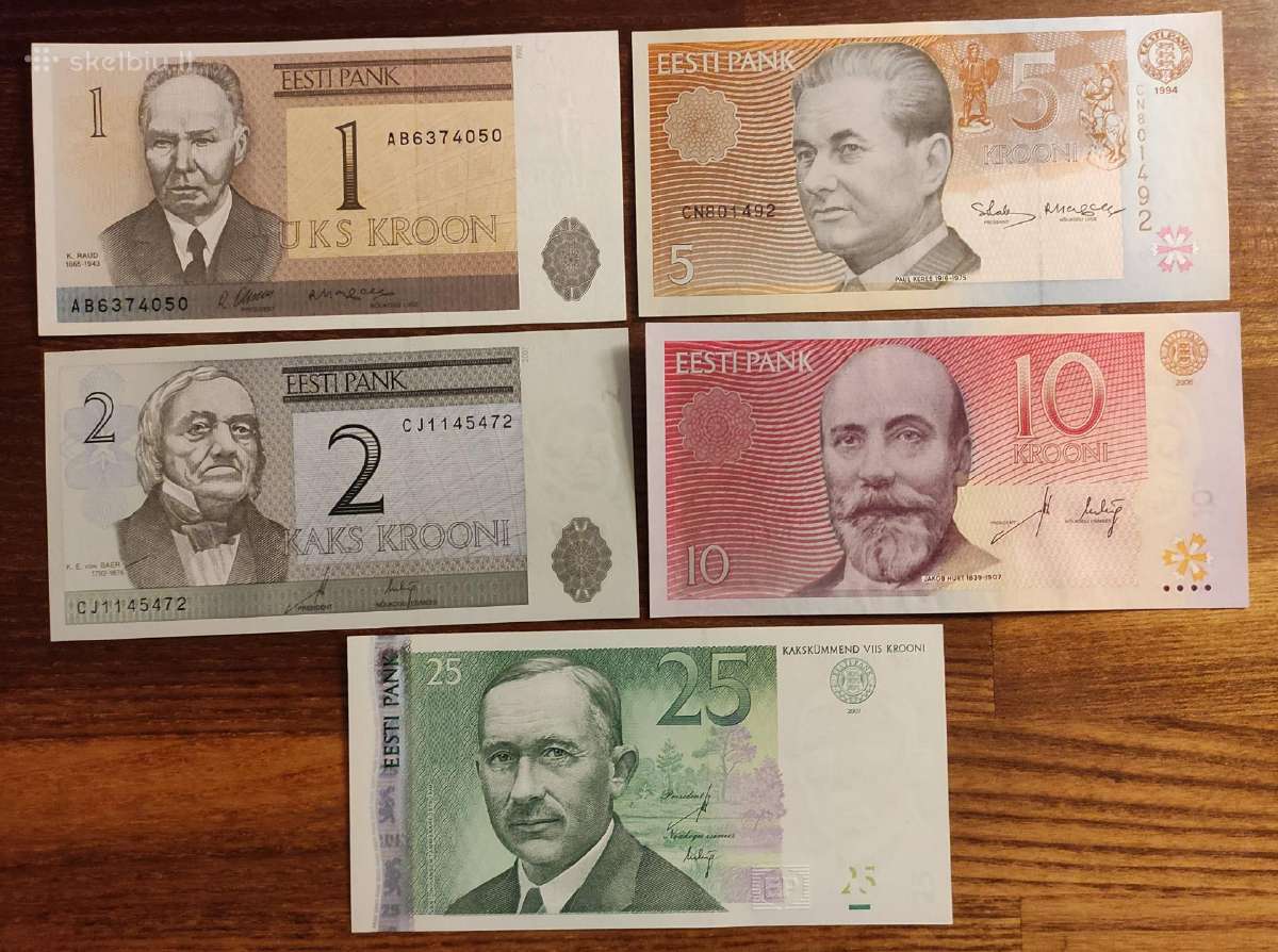 5 vnt skirtingi banknotai Estija visi Unc