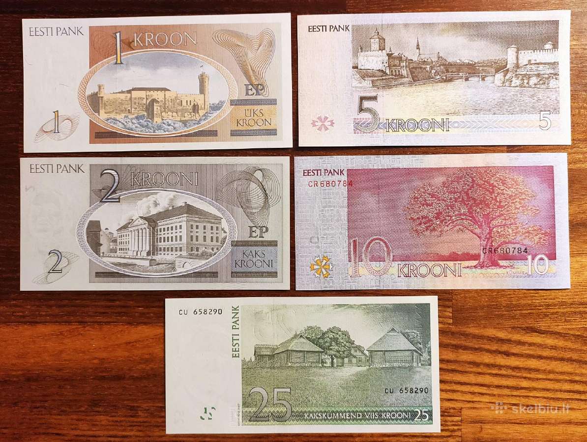 5 vnt skirtingi banknotai Estija visi Unc - nuotraukos Nr. 2
