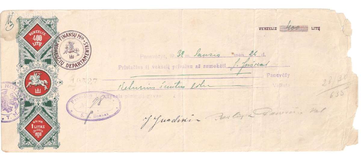 Vekselis 1925 - 1936 m 100 - 10000 lt - nuotraukos Nr. 8