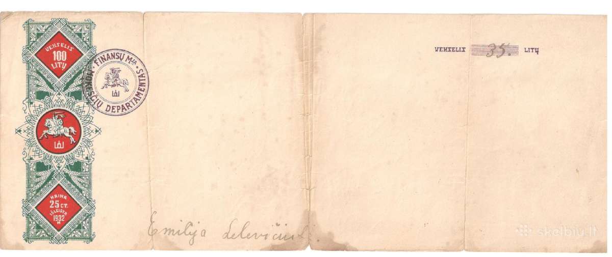 Vekselis 1925 - 1936 m 100 - 10000 lt - nuotraukos Nr. 11
