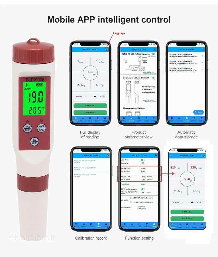 Ph Tds Ec matuoklis su Bluetooth - nuotraukos Nr. 5