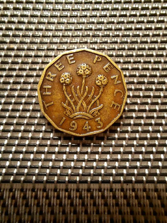 3 centai Pence 1943 - Anglija - nuotraukos Nr. 2