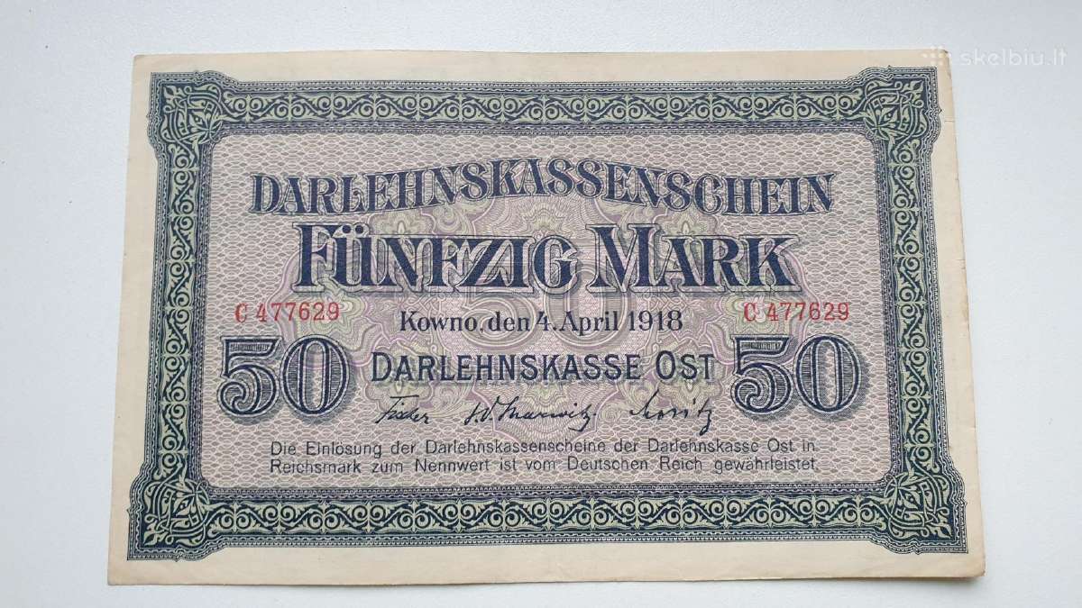 1918 Vokietija Ost Lietuva Lenkija 50 Mark