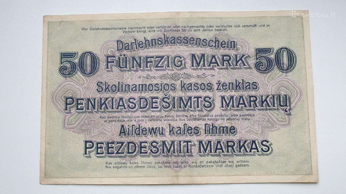 1918 Vokietija Ost Lietuva Lenkija 50 Mark - nuotraukos Nr. 2