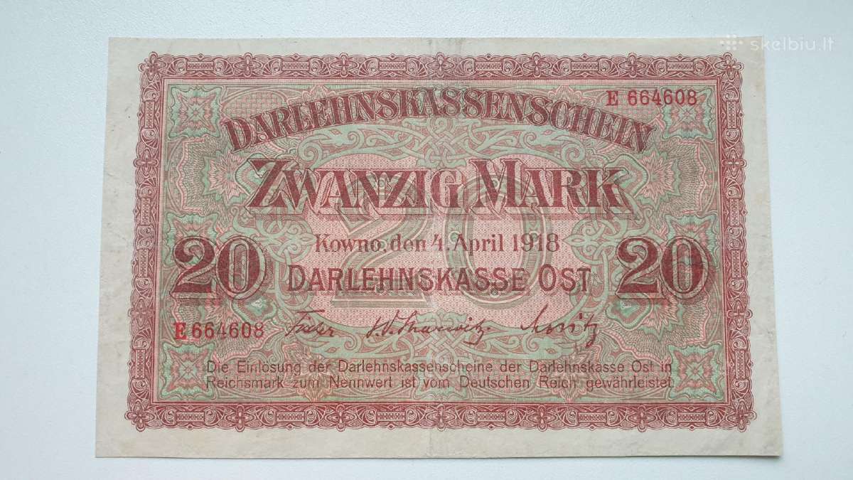 1918 Vokietija Ost Lietuva Lenkija 20 Mark