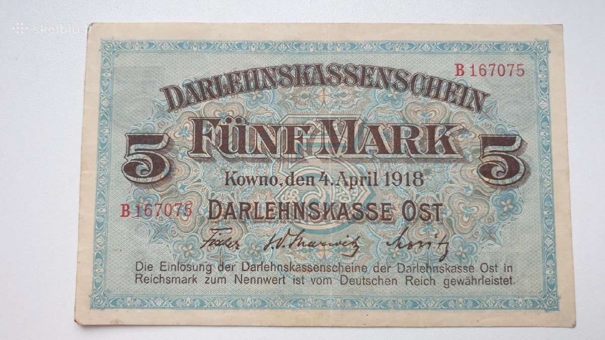 1918 Vokietija Ost Lietuva Lenkija 5 Mark