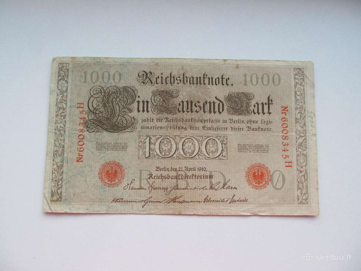 1000 mark ,Vokietija ,1910 žalias raudonas štampas - nuotraukos Nr. 3