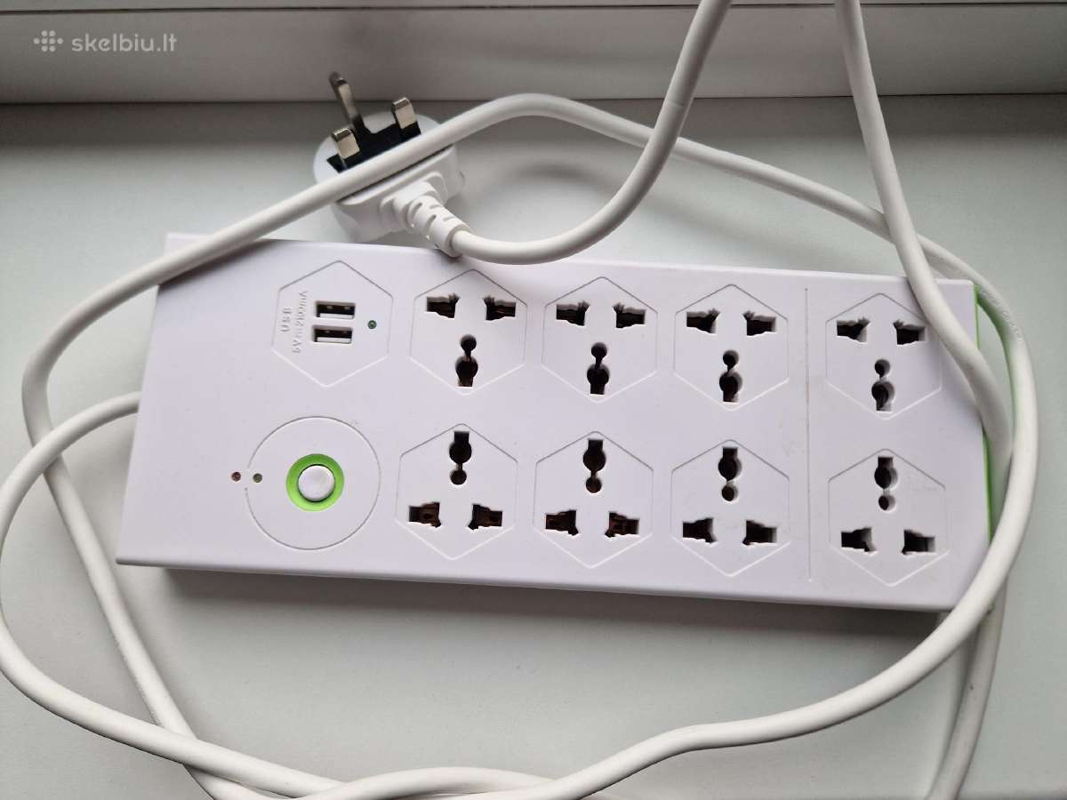 Universalus prailgintuvas su apsaugom + 2 usb