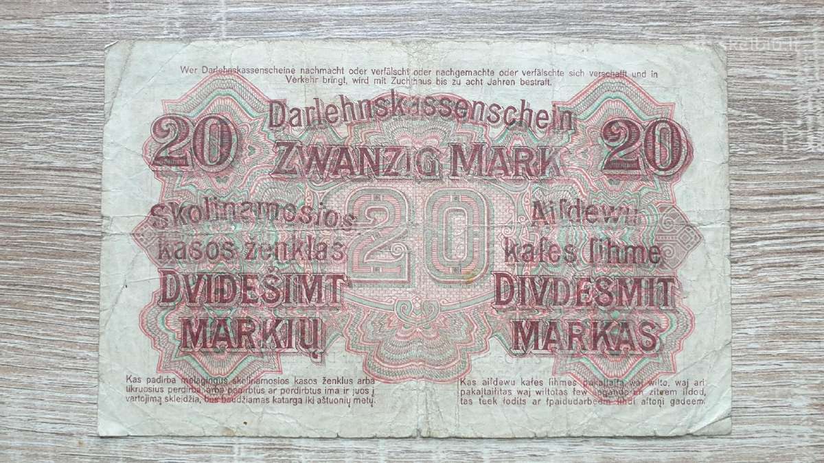 1918 Vokietija Ost Lietuva Lenkija 20 Mark - nuotraukos Nr. 2