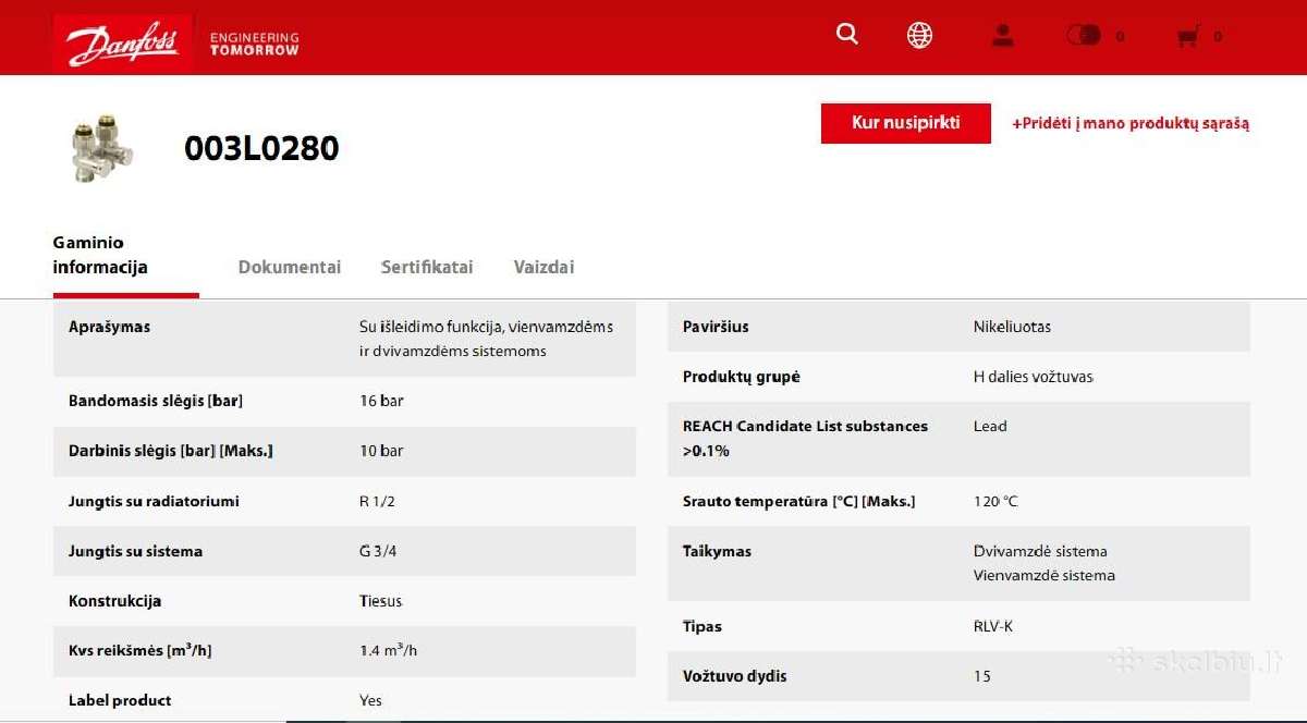 H uždarymo vent. Rvl-k 1/2" vienvamzdžiai sistemai - nuotraukos Nr. 3