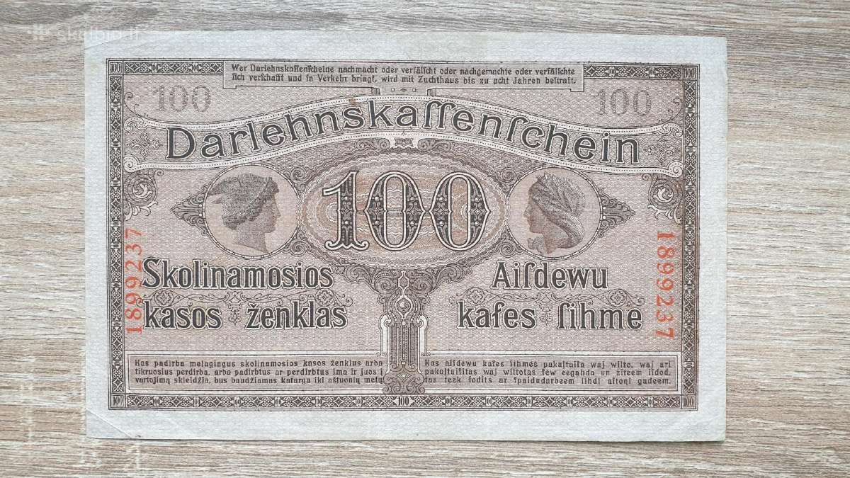 1918 Ost Vokietija Lietuva Lenkija 100 Mark - nuotraukos Nr. 2