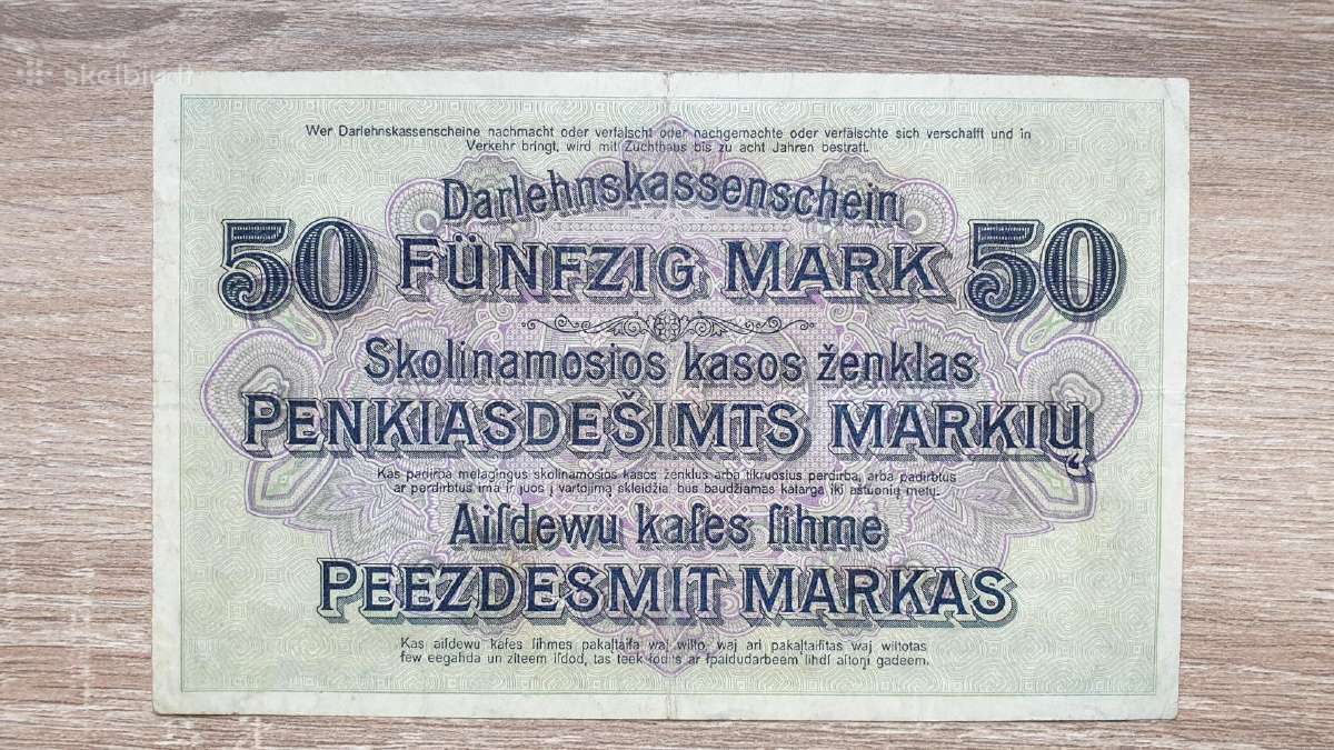 1918 Ost Vokietija Lietuva Lenkija 50 Mark - nuotraukos Nr. 2