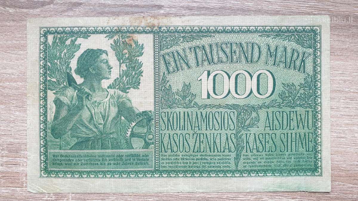 1918 Ost Vokietija Lietuva Lenkija 1000 Mark - nuotraukos Nr. 2