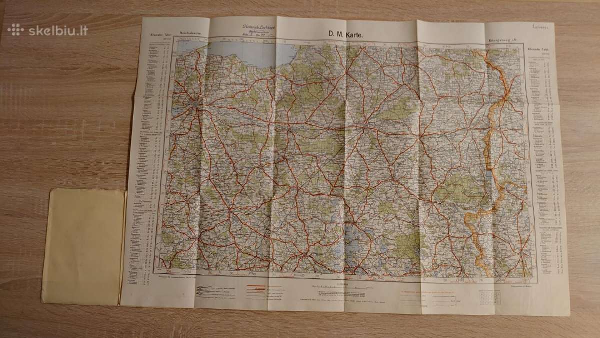 1929 m. Konigsberg krašto kelių žemėlapis