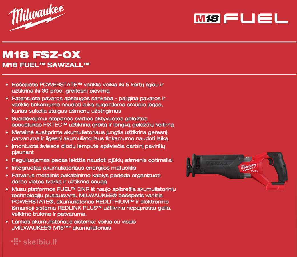 Akum. pjūklas - krokodilas Milwaukee M18 Fsz - nuotraukos Nr. 2