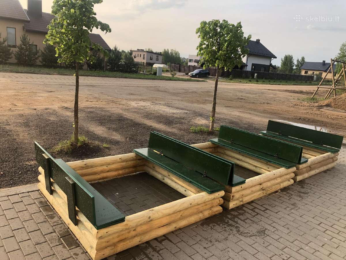 Smėlio dėžes, supynės, suoliukai, smėlis
