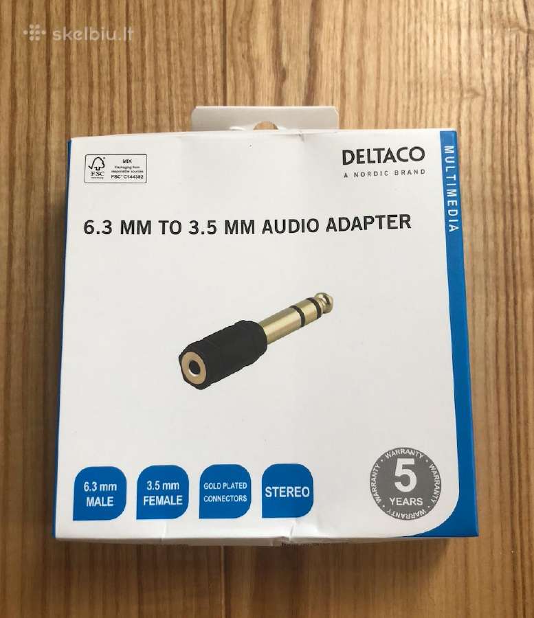 Adapteris Deltaco 6.3mm female - 3.5mm male, juoda