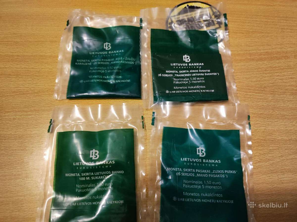 1.5 eurų monetos maišeliais