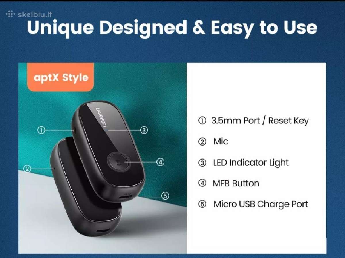 Aukštos kokybės Bluetooth 5.1 adapteris į Aux - nuotraukos Nr. 6