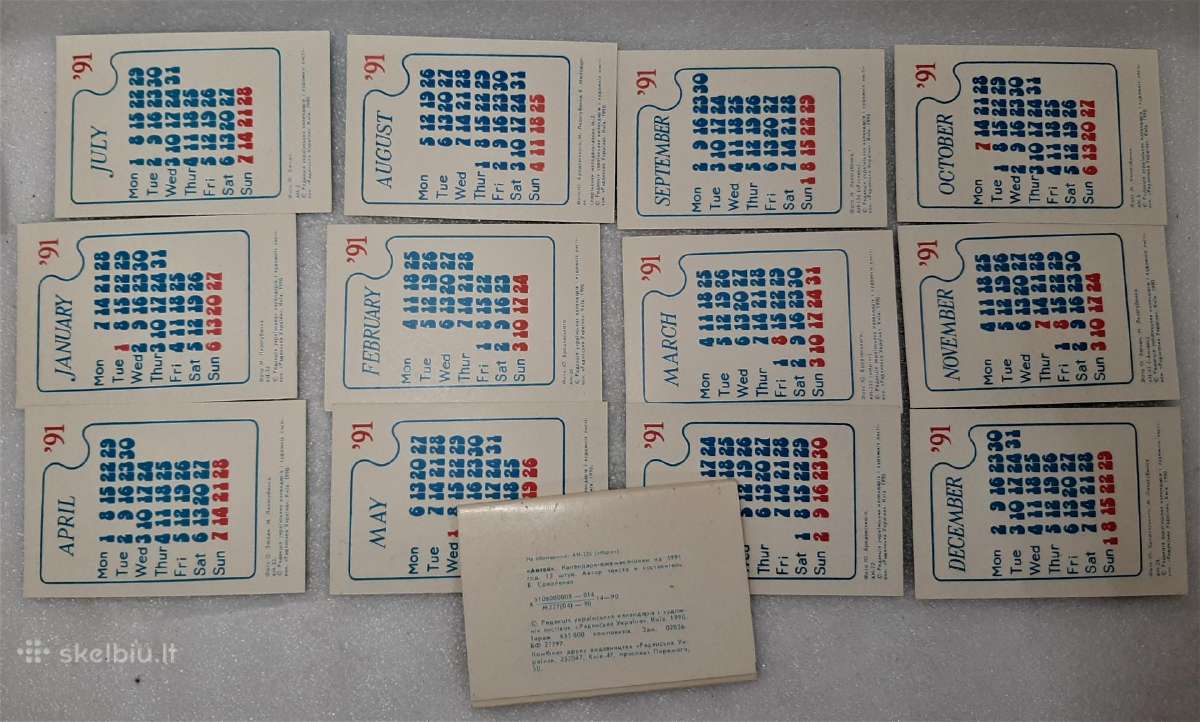 1991m aviacijos kalendoriukų komplektas Antej - nuotraukos Nr. 2