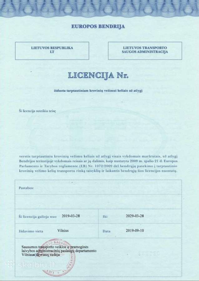 Tarptautinė pervežimo licencija UAB,MB,PVM 1500e - nuotraukos Nr. 2