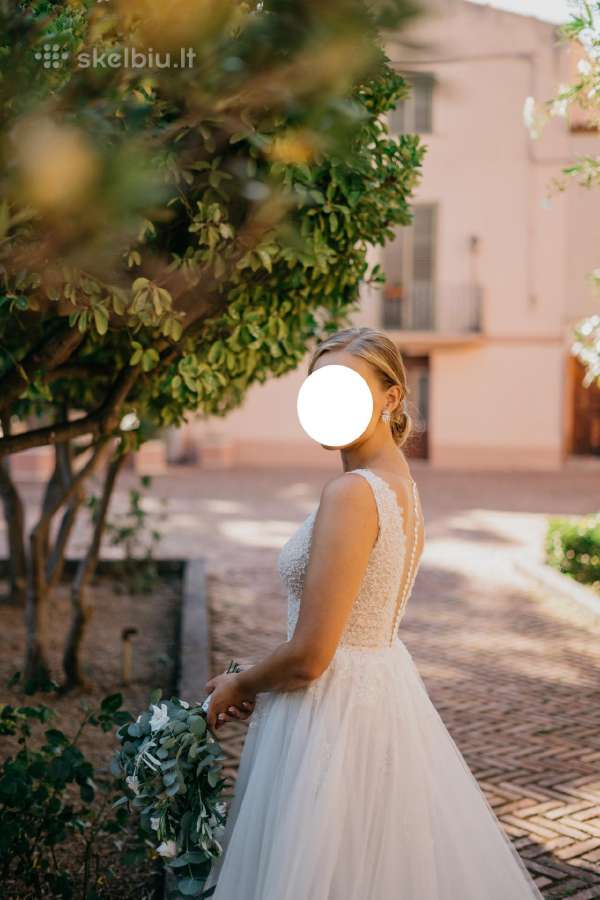 Vestuvinė ilga suknelė su gilia iškirpte M/l - nuotraukos Nr. 4