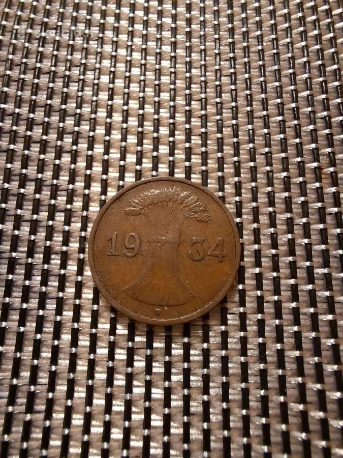 1 pfennig 1934 F - Vokietija - nuotraukos Nr. 2