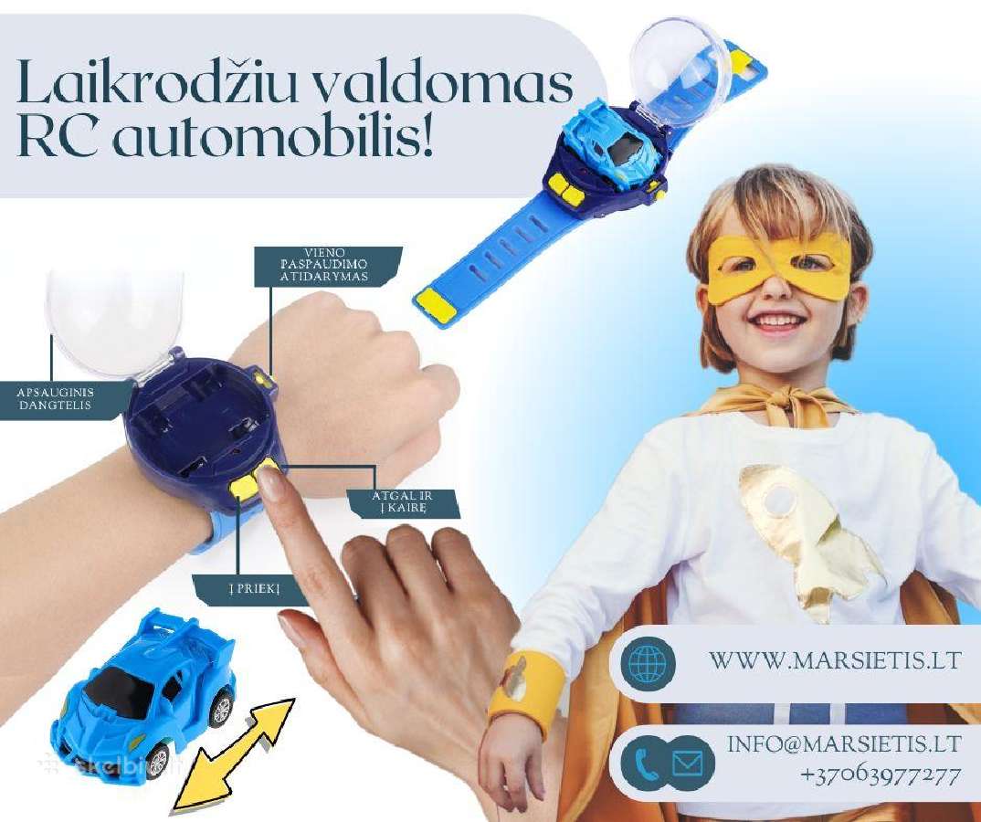 Laikrodis su įmontuotu nuimamu mini Rc automobiliu