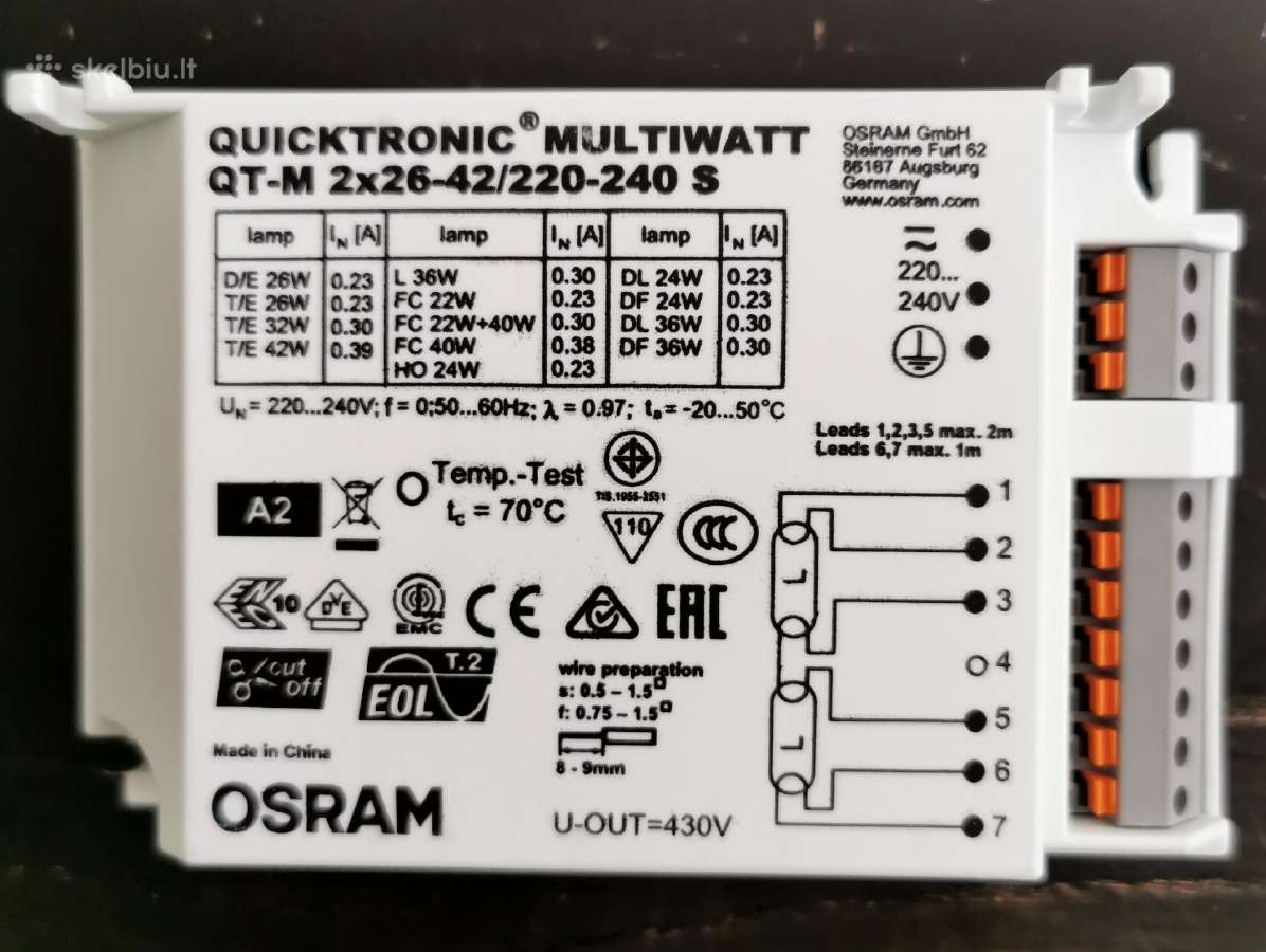 Elektroniniai lempų balastai Qt-m 2x26-42/220-240s