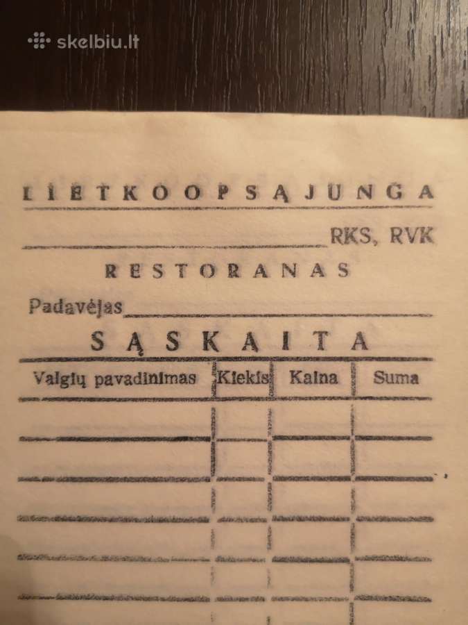 Restorano sąskaitos bloknotas 1970m.