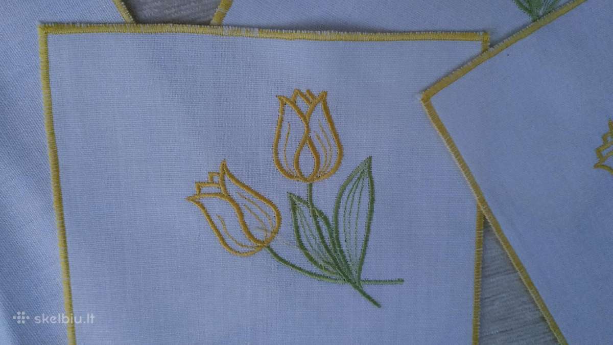 Naujas baltų lininių servetėlių komplektas su tulp - nuotraukos Nr. 3