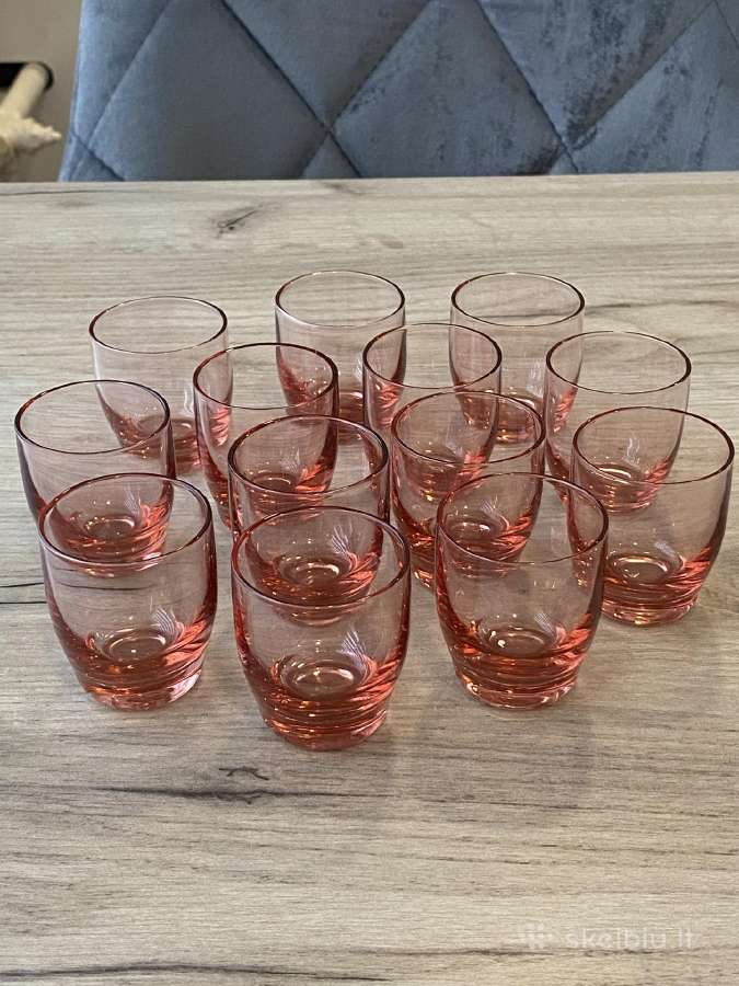 Rausvo stiklo stikliukai 13 vnt. - nuotraukos Nr. 4
