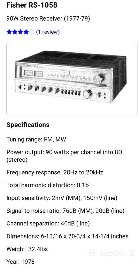 Vintažinis audio resyveris Fisher RS-1058 - nuotraukos Nr. 9