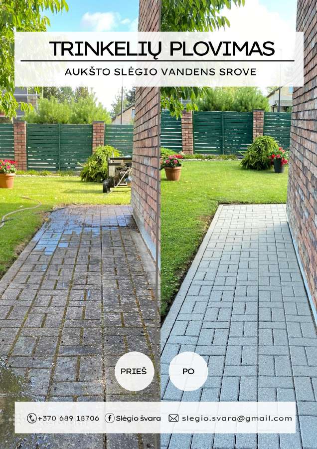 Trinkelių valymas, fasado, stogo plovimas; dažymas