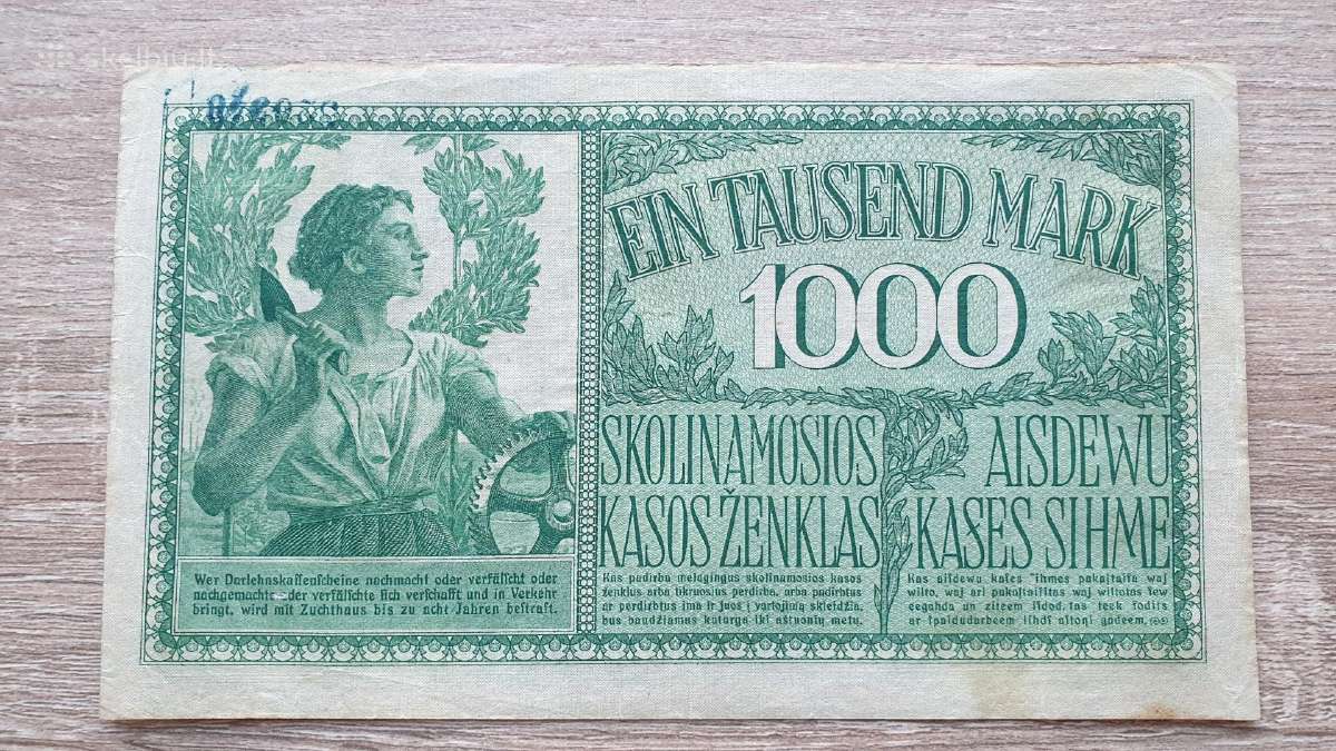 1918 Vokietija Ost Lietuva Lenkija 1000 Mark - nuotraukos Nr. 2