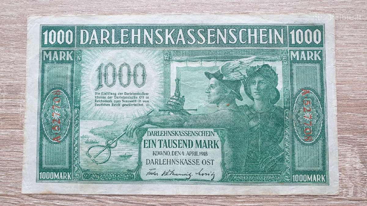 1918 Vokietija Ost Lietuva Lenkija 1000 Mark