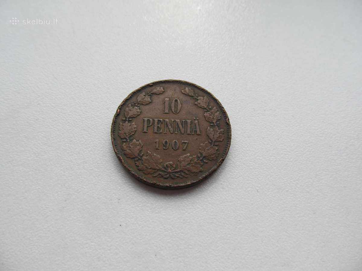 10 pennia , Rusija Suomija ,1905, 1907, 1908 - nuotraukos Nr. 3