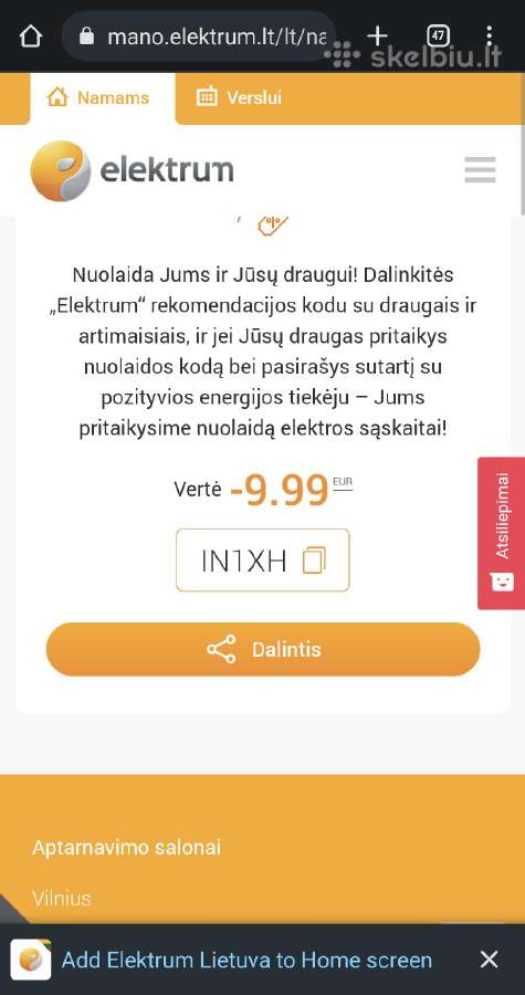 Elektrum 9.99€ nuolaida su In1xh kodu