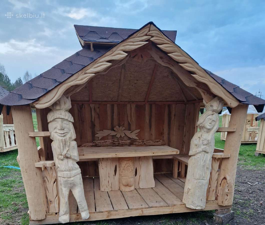 Pavėsinės,šulinio apdaila,mediniai liūtai,paukšiai - nuotraukos Nr. 16