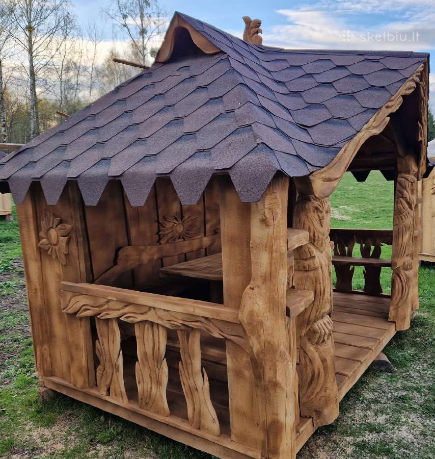 Pavėsinės,šulinio apdaila,mediniai liūtai,paukšiai - nuotraukos Nr. 6