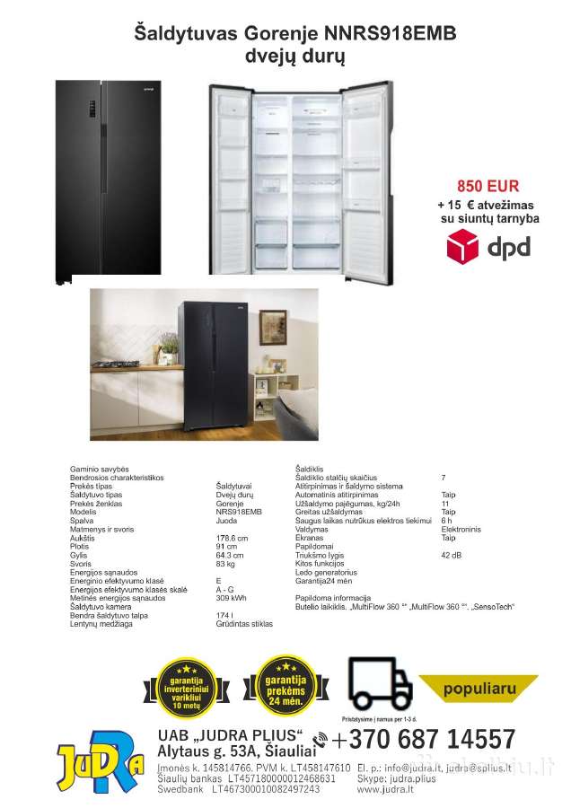 Nnrs918emb Ir nrs918emx gorenje šaldytuvai - Skelbiu.lt