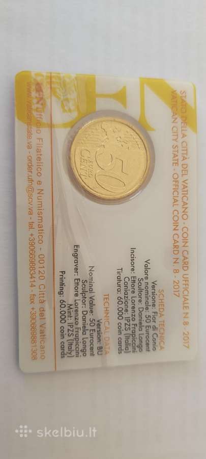 Vatican 50 cent monetų kortele10/11/13/15/16/17/18