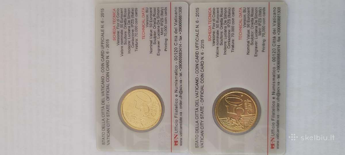 Vatican 50 cent monetų kortele10/11/13/15/16/17/18 - nuotraukos Nr. 6