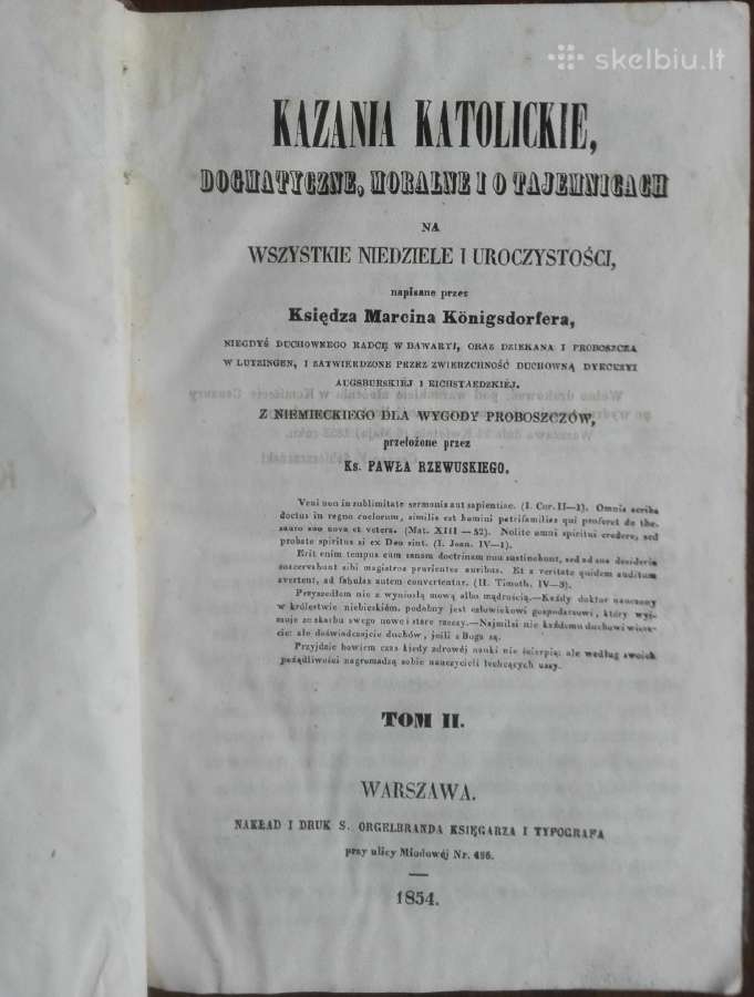 378. Kazania Katolickie 1854 m.